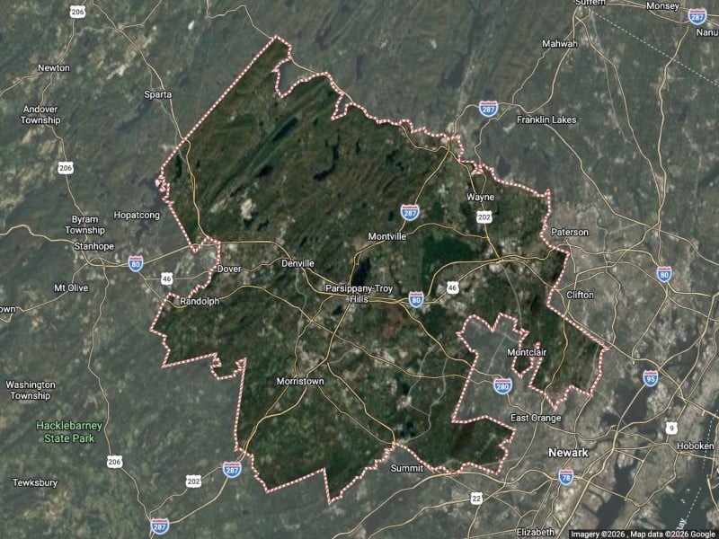 Satellite map of New Jersey's 11th congressional district.